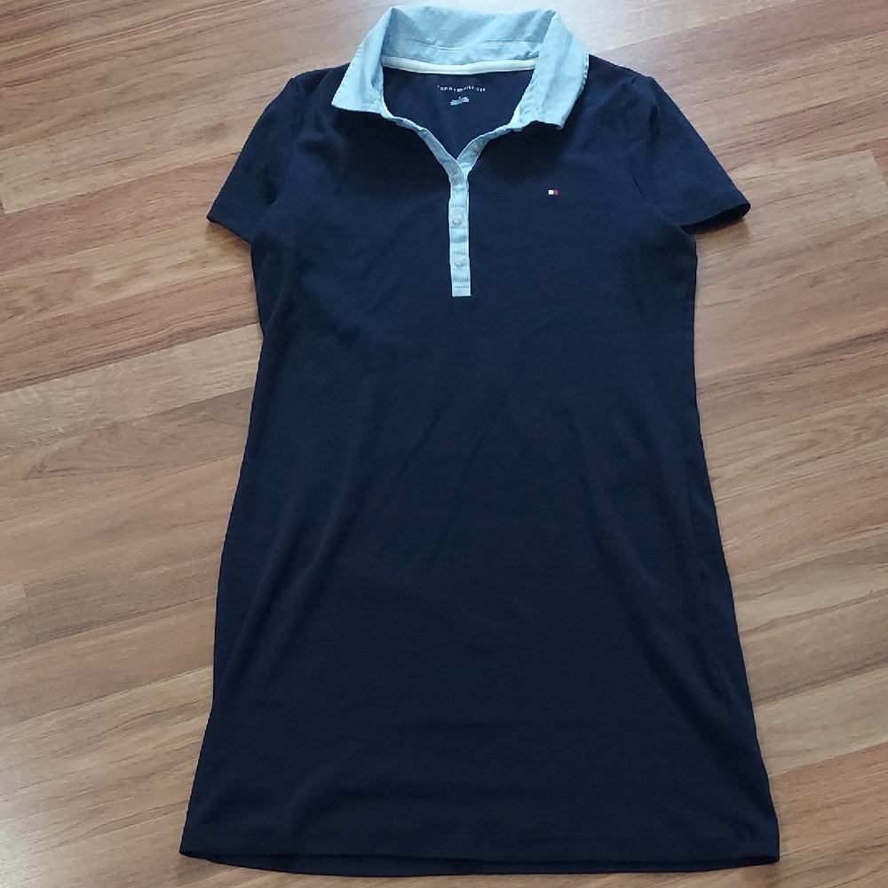 Tommy Hilfiger Navy Mini Polo Dress with Light Blue Contrast Collar